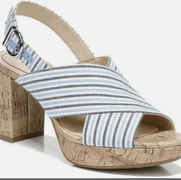 Life Stride Shoes - Life Stride Striped Sandals with Cork Heel Size 9 WIDE